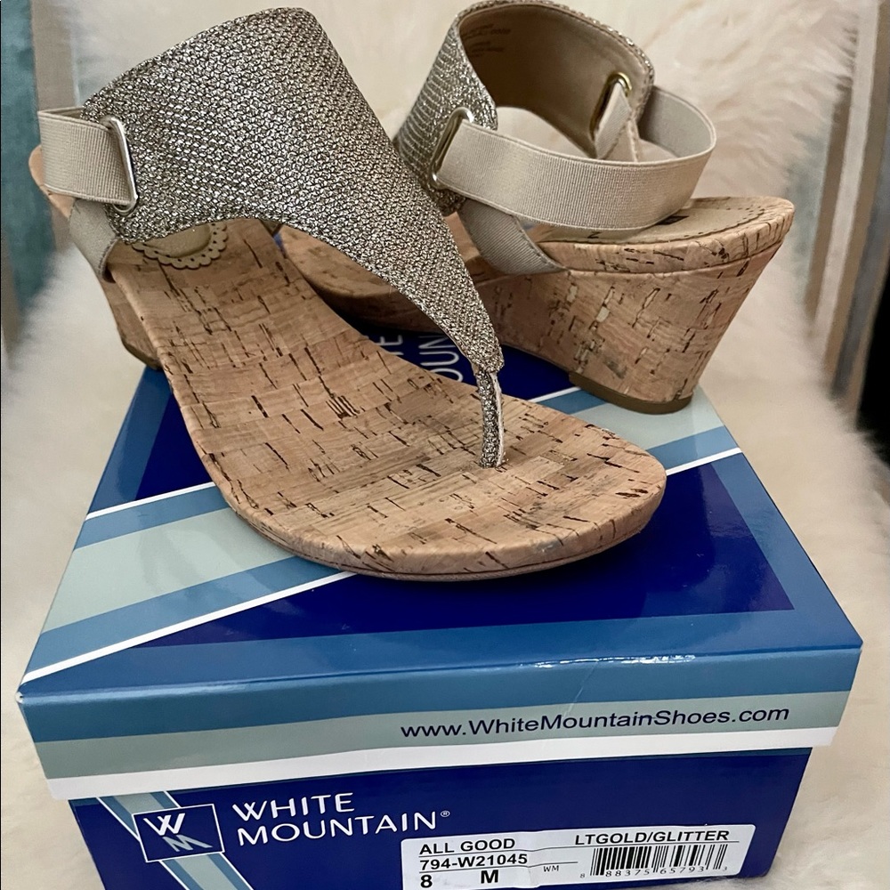 White Mountain All Good Wedge Cork Sandals Womens Size 8 M